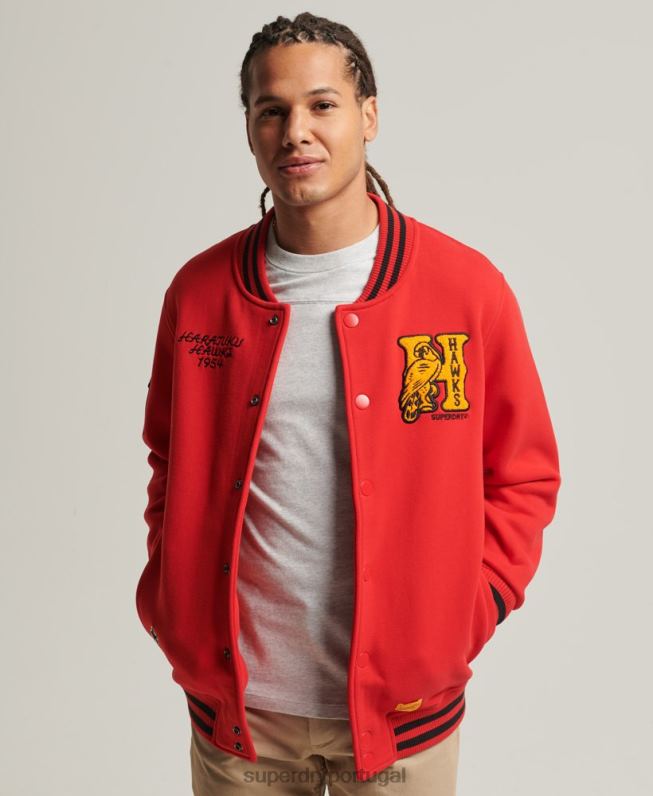 jaqueta bomber jersey colegial homens vermelho roupas Superdry 2208H5217