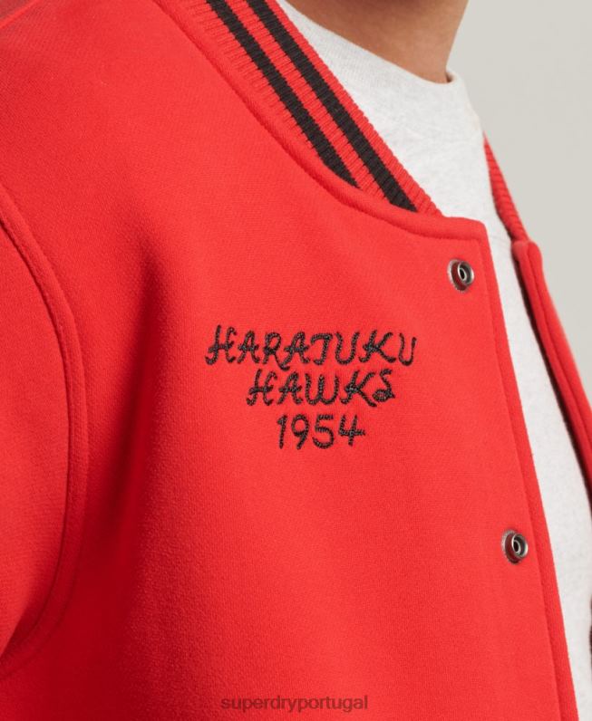 jaqueta bomber jersey colegial homens vermelho roupas Superdry 2208H5217