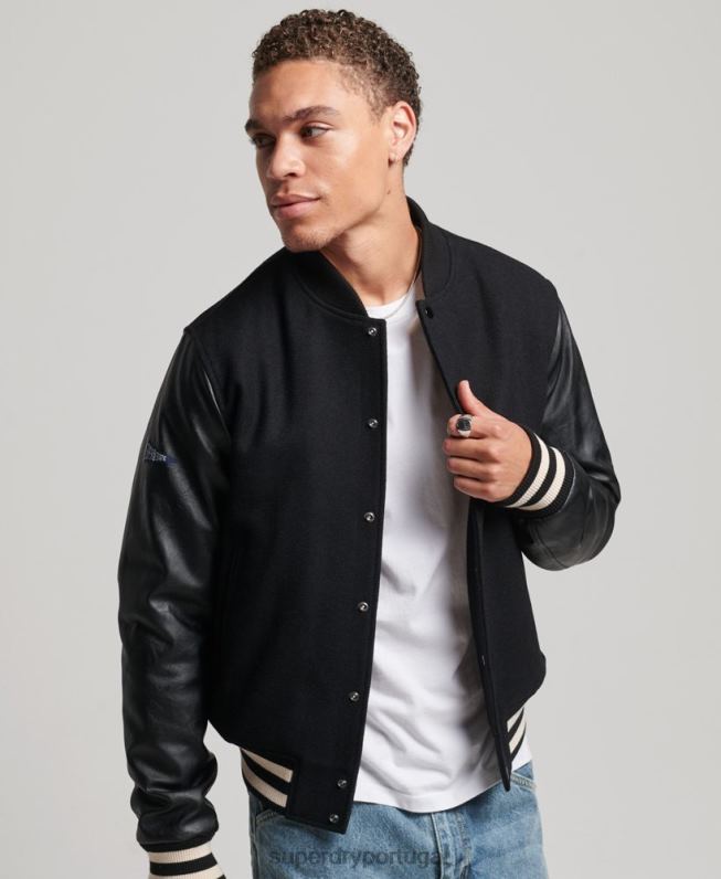 jaqueta bomber universitária homens cinza escuro roupas Superdry 2208H1050