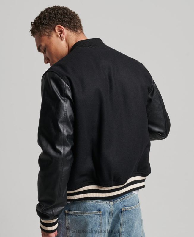jaqueta bomber universitária homens cinza escuro roupas Superdry 2208H1050