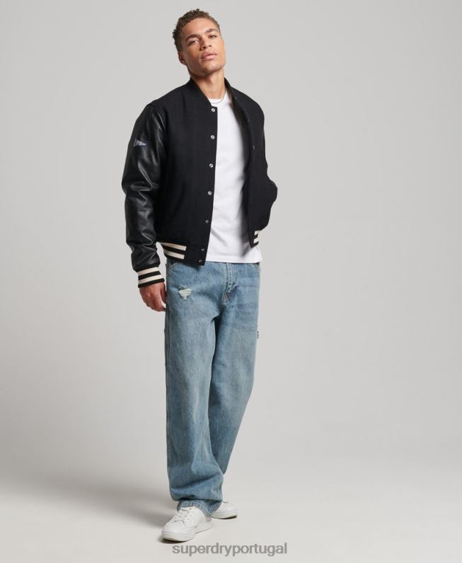 jaqueta bomber universitária homens cinza escuro roupas Superdry 2208H1050