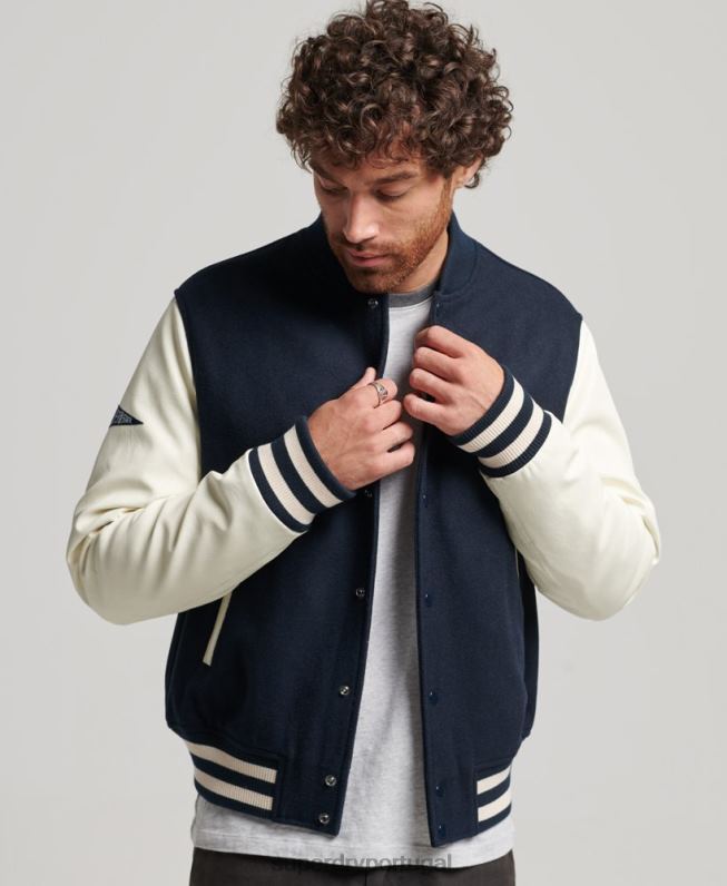 jaqueta bomber universitária homens marinha roupas Superdry 2208H954