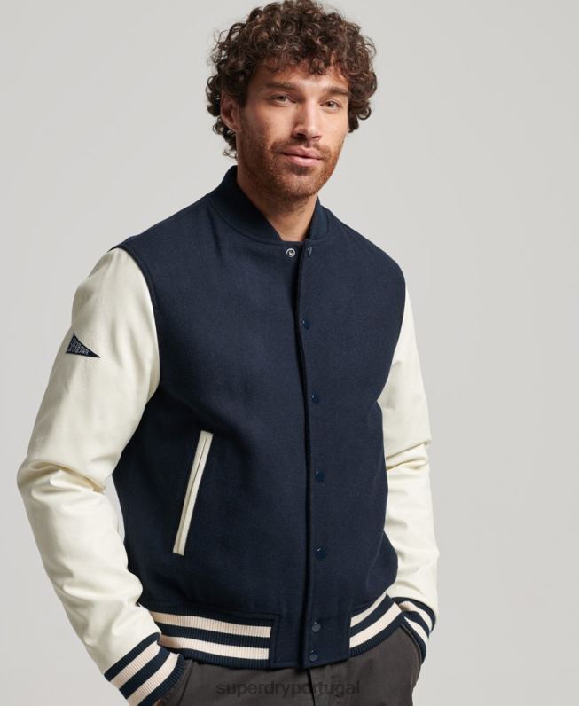 jaqueta bomber universitária homens marinha roupas Superdry 2208H954