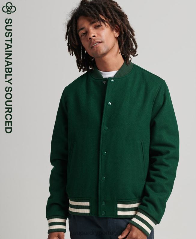jaqueta bomber universitária homens verde roupas Superdry 2208H4477