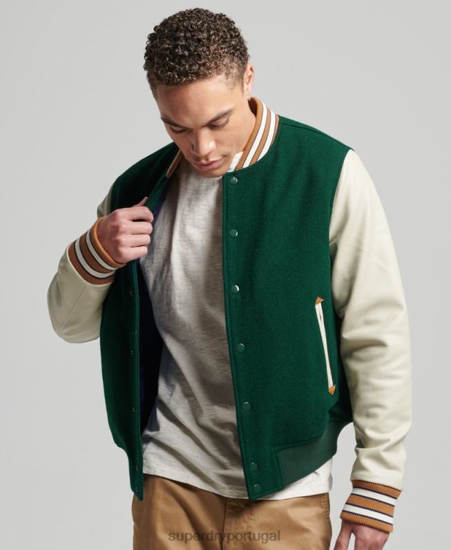 jaqueta bomber universitária vintage homens verde roupas Superdry 2208H951