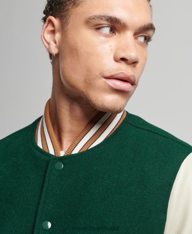 jaqueta bomber universitária vintage homens verde roupas Superdry 2208H951