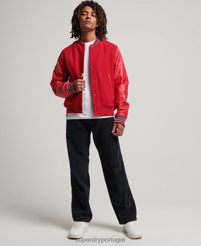 jaqueta bomber universitária vintage homens vermelho roupas Superdry 2208H1013