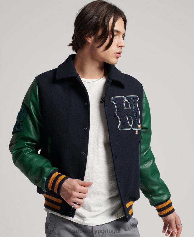 jaqueta bomber varsity mista homens marinha roupas Superdry 2208H4569