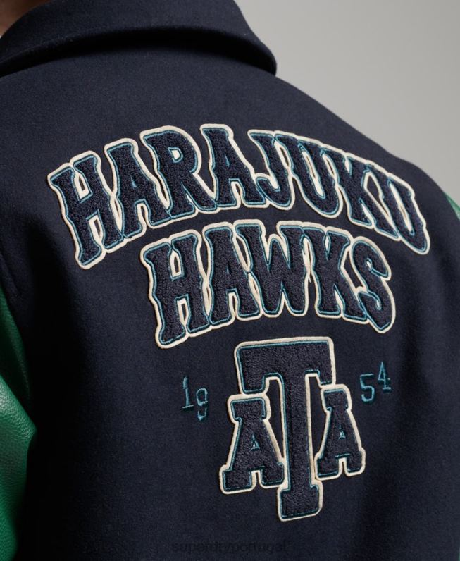 jaqueta bomber varsity mista homens marinha roupas Superdry 2208H4569