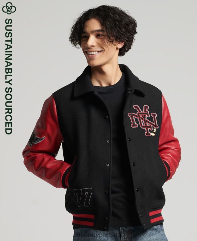 jaqueta bomber varsity mista homens preto roupas Superdry 2208H4473