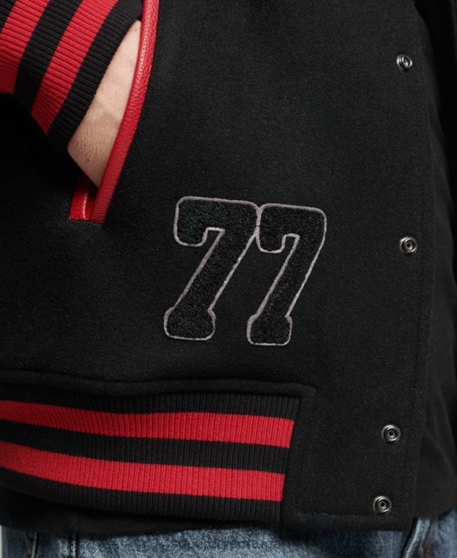 jaqueta bomber varsity mista homens preto roupas Superdry 2208H4473