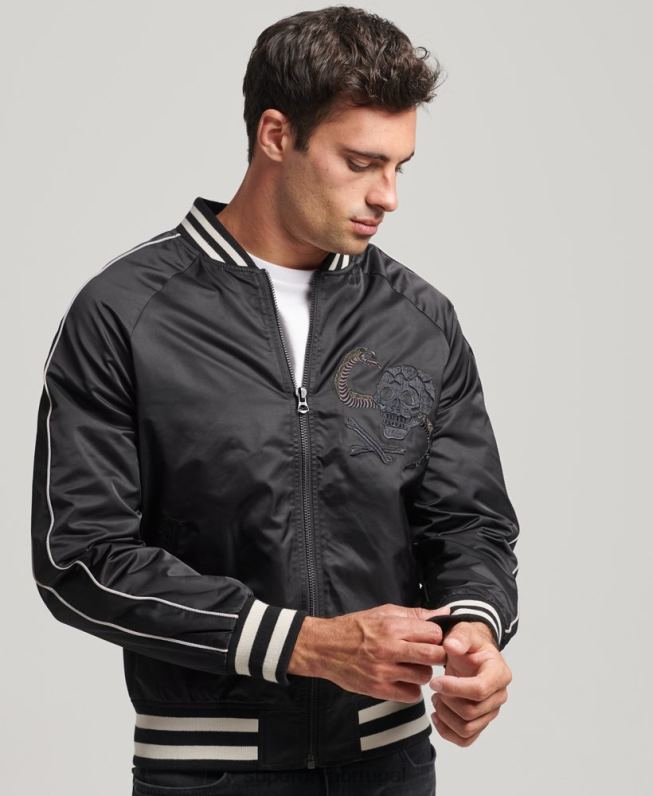 jaqueta bomber vintage sukajan homens cinza escuro roupas Superdry 2208H4459