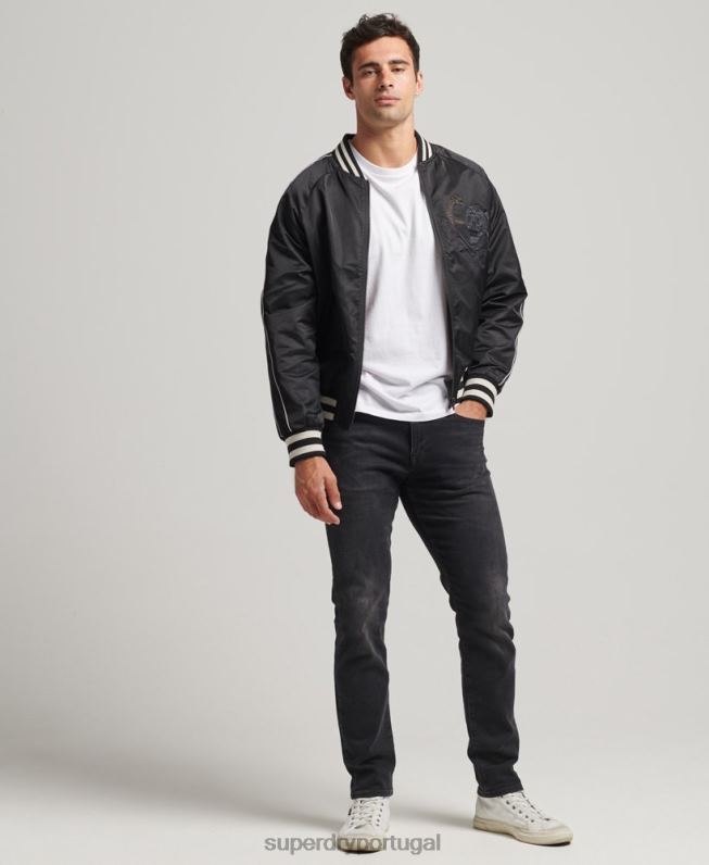 jaqueta bomber vintage sukajan homens cinza escuro roupas Superdry 2208H4459