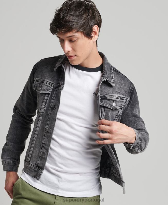 jaqueta caminhoneiro salteador homens preto roupas Superdry 2208H4530