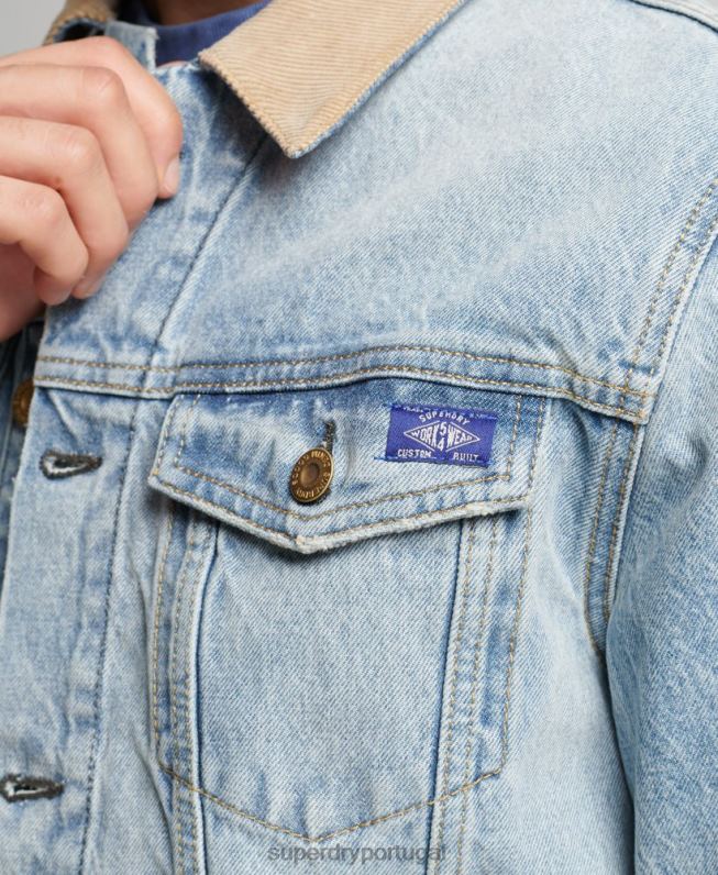 jaqueta caminhoneiro vintage Highwayman homens azul roupas Superdry 2208H4451