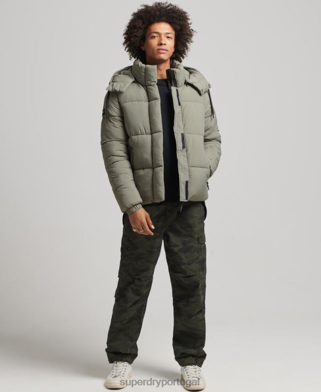 jaqueta curta acolchoada linha lateral homens caqui roupas Superdry 2208H974