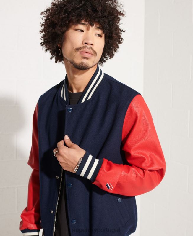 jaqueta de beisebol do time do colégio de lã homens marinha roupas Superdry 2208H4628