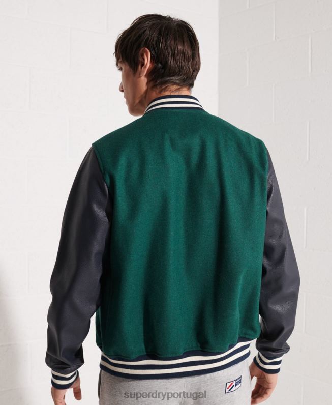 jaqueta de beisebol do time do colégio de lã homens verde roupas Superdry 2208H4728