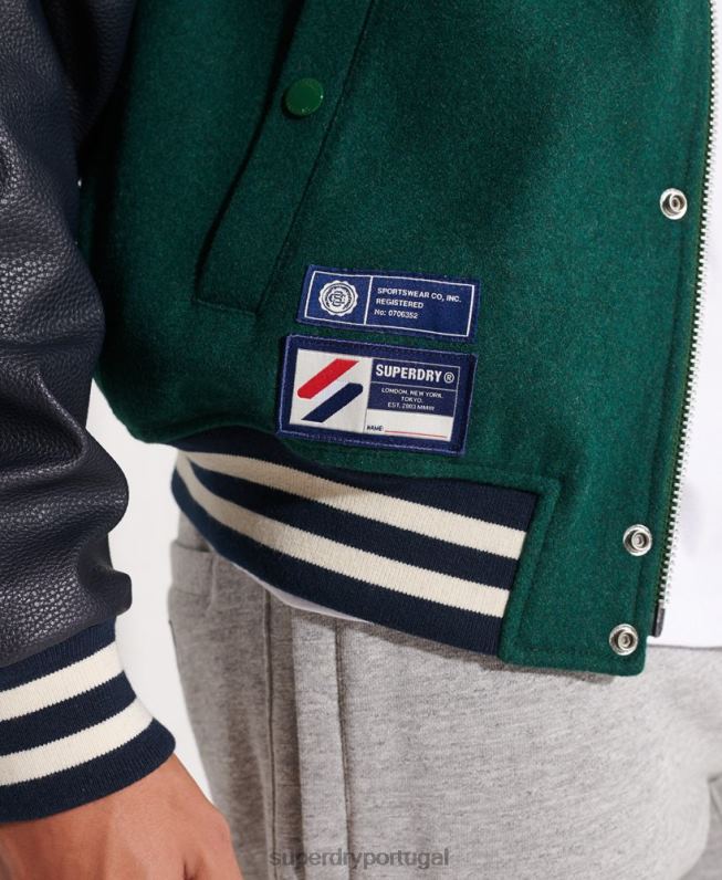 jaqueta de beisebol do time do colégio de lã homens verde roupas Superdry 2208H4728