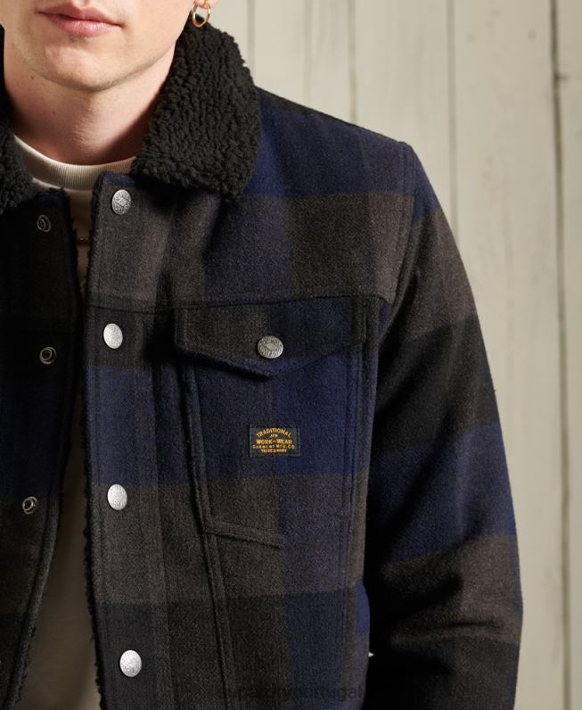 jaqueta de caminhoneiro sherpa de lã salteador homens marinha roupas Superdry 2208H4683