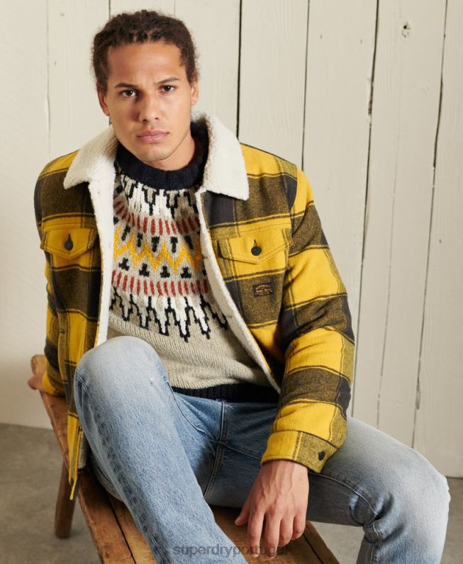 jaqueta de caminhoneiro sherpa de lã salteador homens ouro roupas Superdry 2208H4593