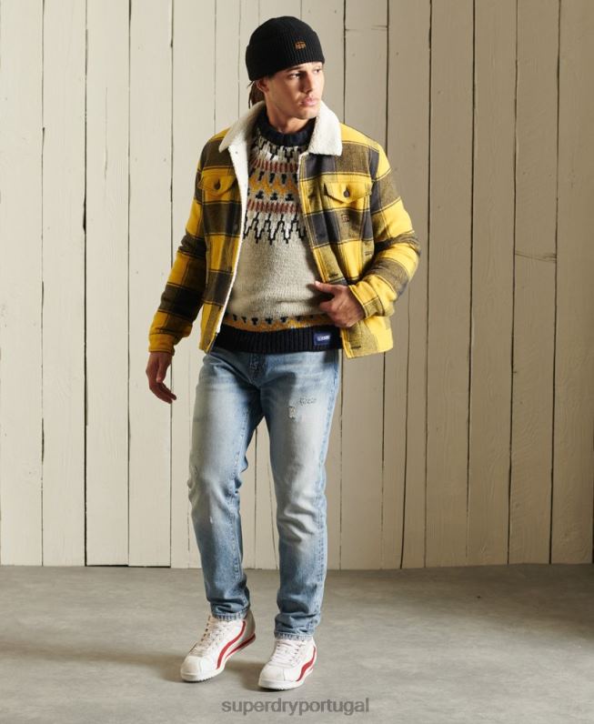 jaqueta de caminhoneiro sherpa de lã salteador homens ouro roupas Superdry 2208H4593