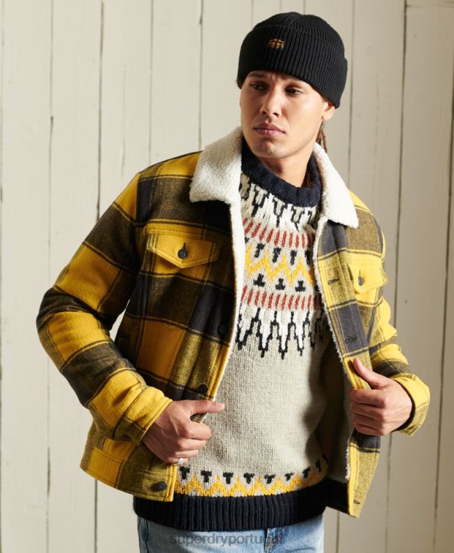 jaqueta de caminhoneiro sherpa de lã salteador homens ouro roupas Superdry 2208H4593