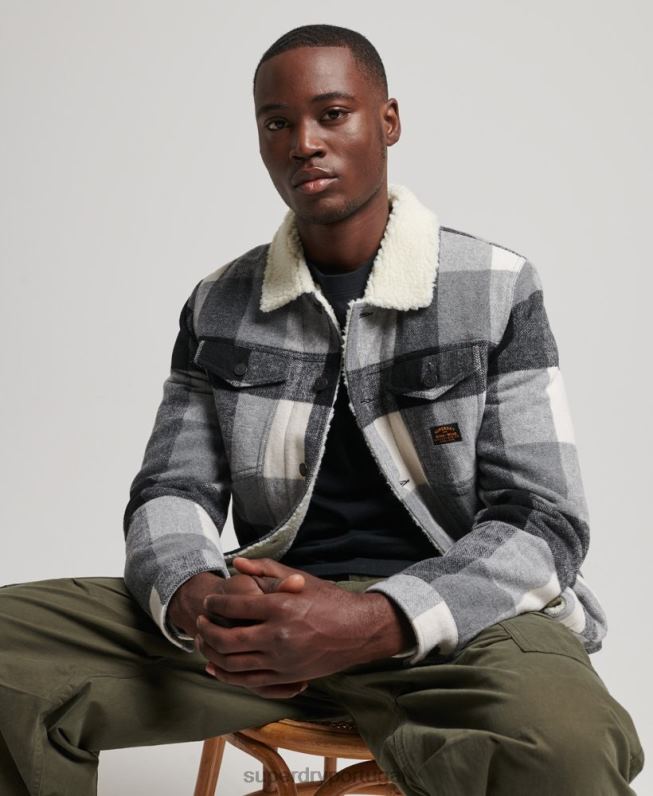 jaqueta de caminhoneiro sherpa de lã salteador homens preto roupas Superdry 2208H4671
