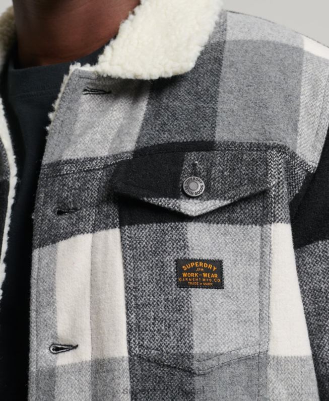 jaqueta de caminhoneiro sherpa de lã salteador homens preto roupas Superdry 2208H4671