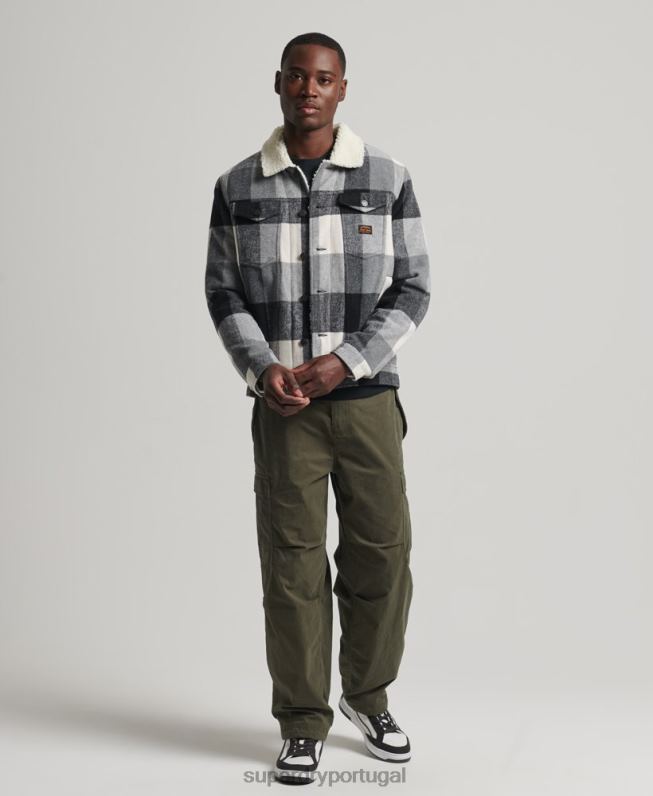 jaqueta de caminhoneiro sherpa de lã salteador homens preto roupas Superdry 2208H4671