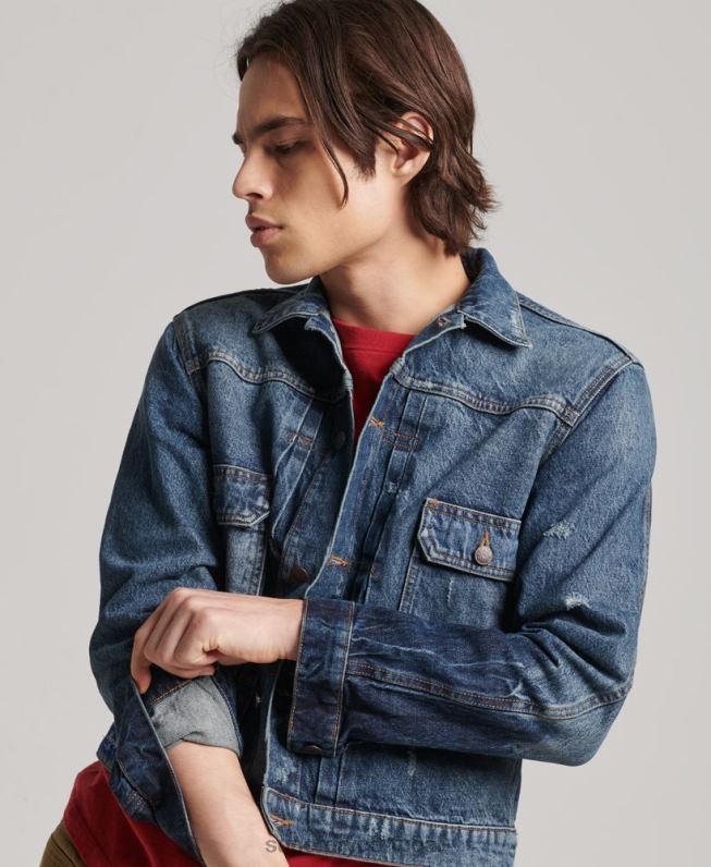jaqueta de caminhoneiro trabalhador vintage homens azul escuro roupas Superdry 2208H4617