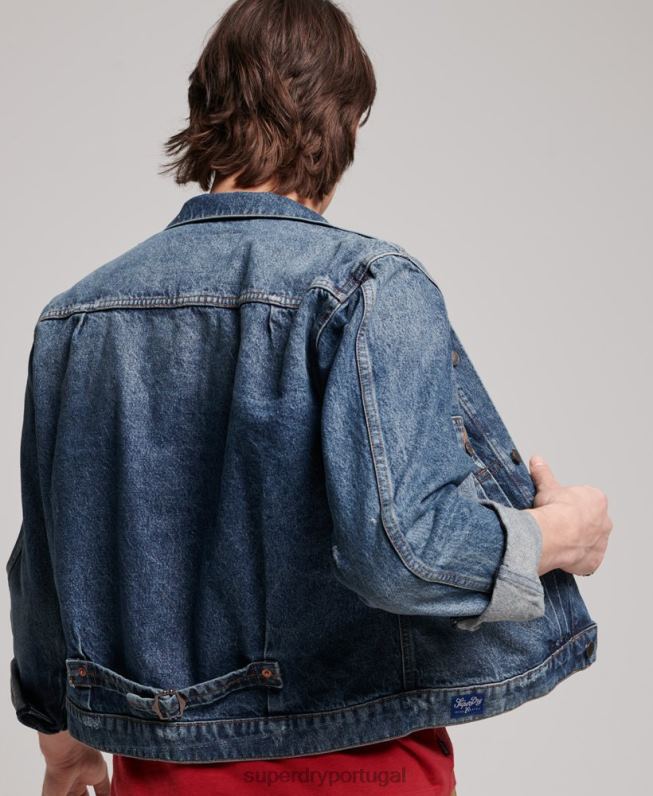 jaqueta de caminhoneiro trabalhador vintage homens azul escuro roupas Superdry 2208H4617