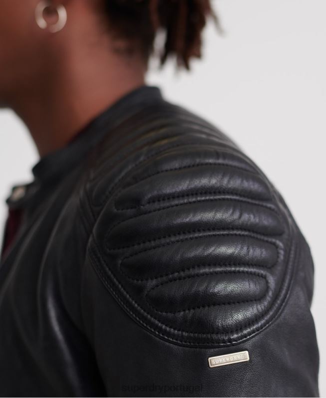 jaqueta de corrida de couro herói da cidade homens preto roupas Superdry 2208H4758