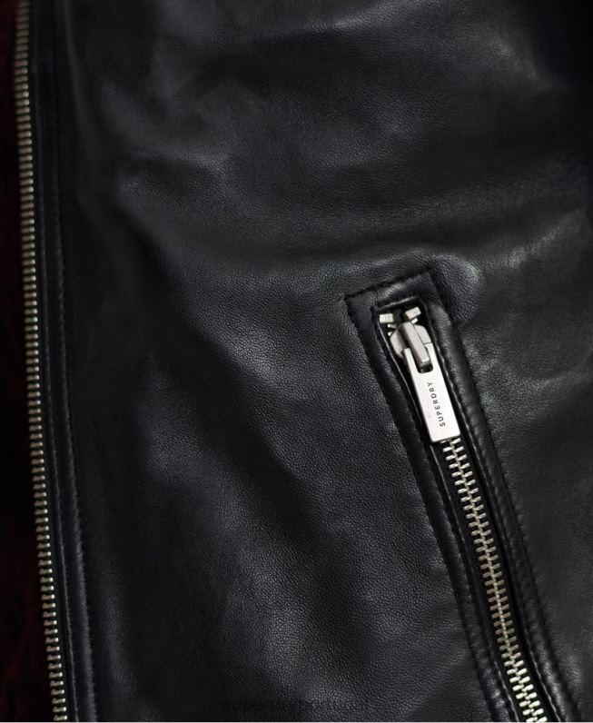 jaqueta de corrida de couro herói da cidade homens preto roupas Superdry 2208H4758