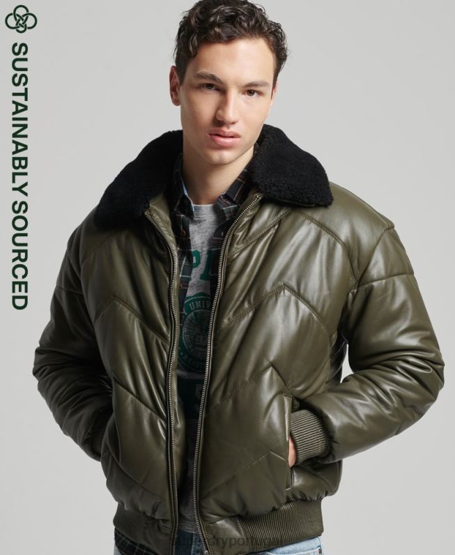 jaqueta de couro Heritage homens verde roupas Superdry 2208H4666