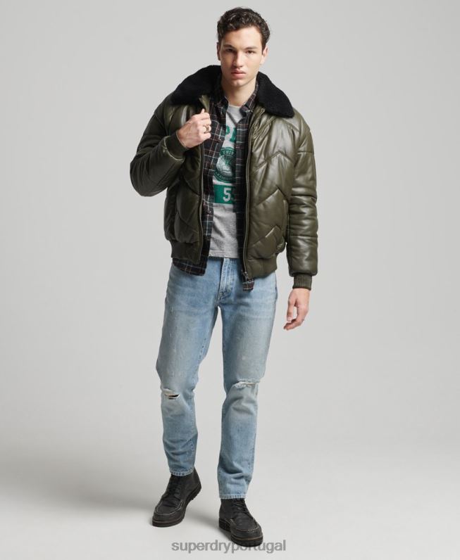 jaqueta de couro Heritage homens verde roupas Superdry 2208H4666