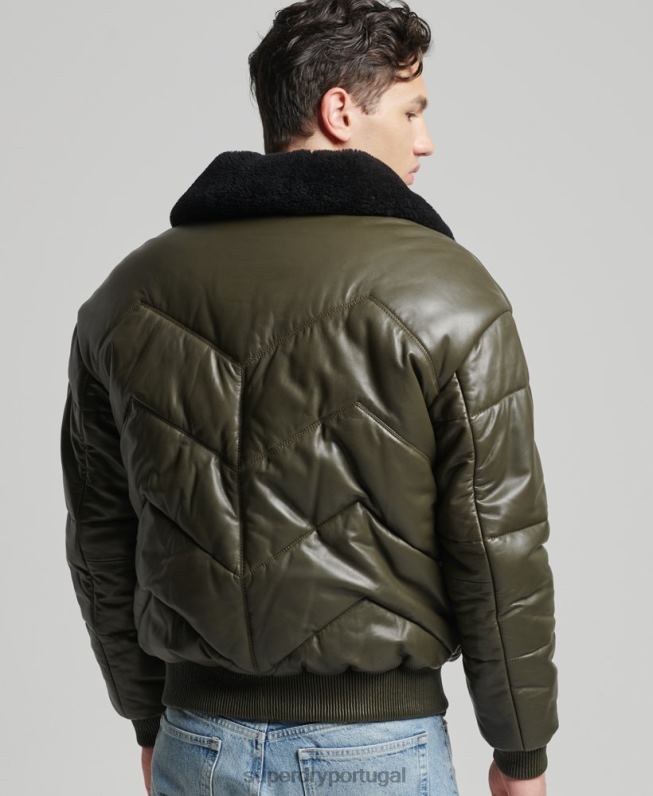 jaqueta de couro Heritage homens verde roupas Superdry 2208H4666