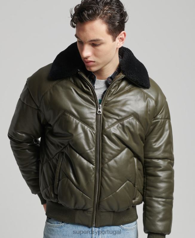 jaqueta de couro Heritage homens verde roupas Superdry 2208H4666