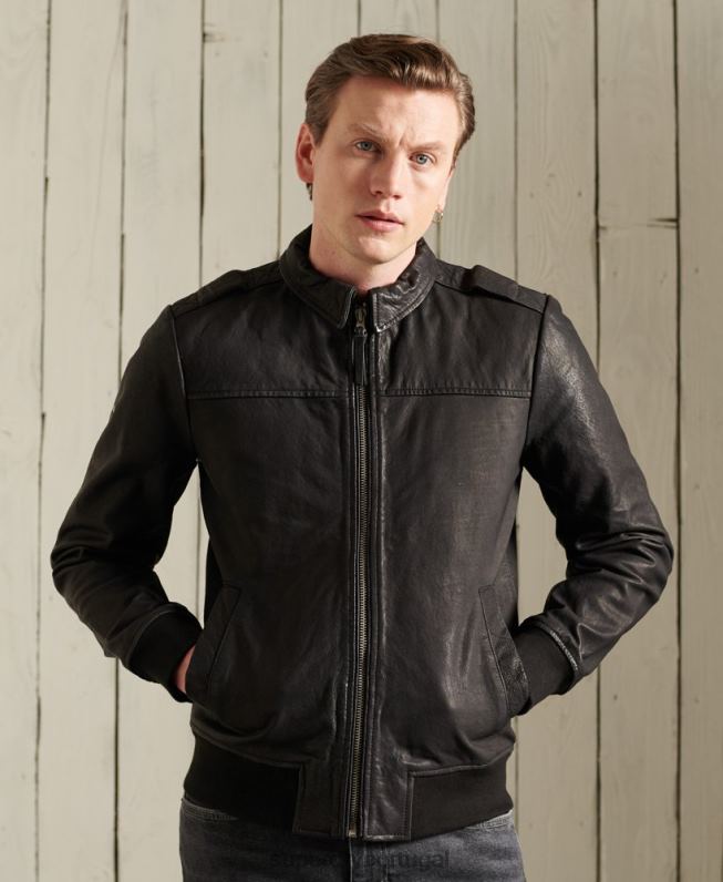 jaqueta de couro aviador homens preto roupas Superdry 2208H1195