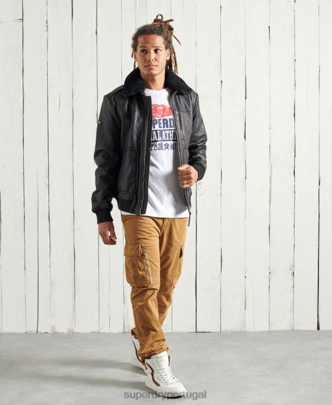 jaqueta de couro aviador homens preto roupas Superdry 2208H4488
