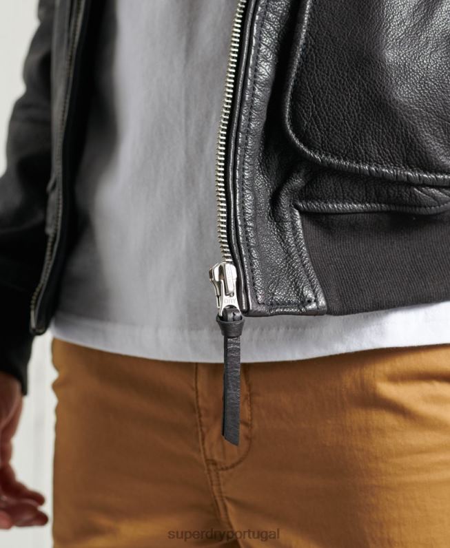 jaqueta de couro aviador homens preto roupas Superdry 2208H4488