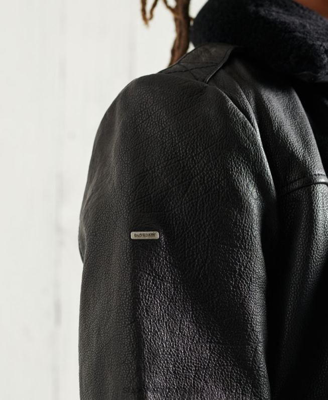 jaqueta de couro aviador homens preto roupas Superdry 2208H4488