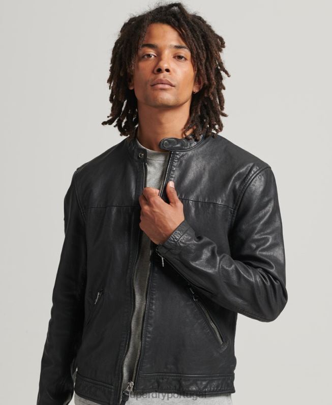 jaqueta de couro corrida esportiva Heritage homens preto roupas Superdry 2208H937