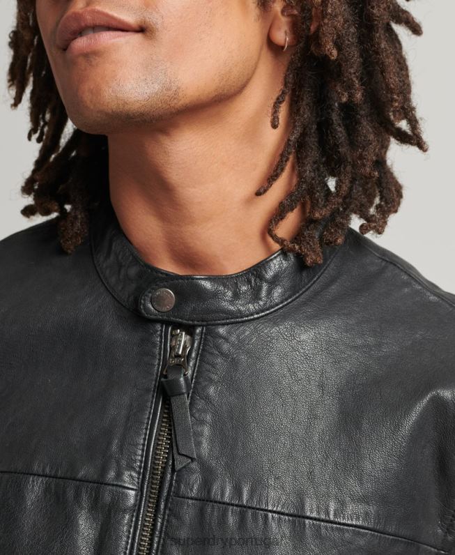 jaqueta de couro corrida esportiva Heritage homens preto roupas Superdry 2208H937
