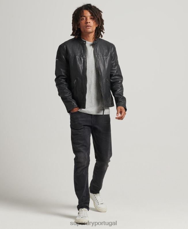jaqueta de couro corrida esportiva Heritage homens preto roupas Superdry 2208H937