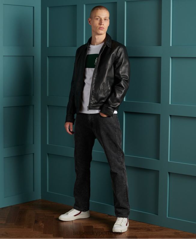 jaqueta de couro leve curtis homens preto roupas Superdry 2208H4608