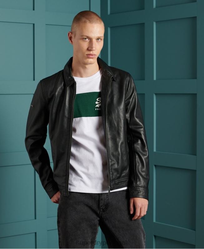 jaqueta de couro leve curtis homens preto roupas Superdry 2208H4608