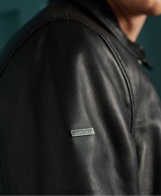 jaqueta de couro leve curtis homens preto roupas Superdry 2208H4608