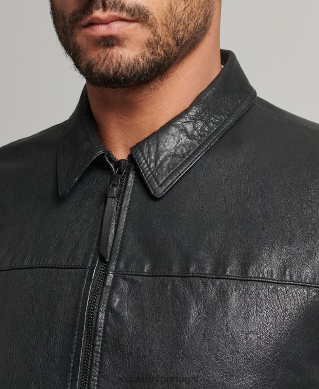 jaqueta de couro slim fit coach homens preto roupas Superdry 2208H948