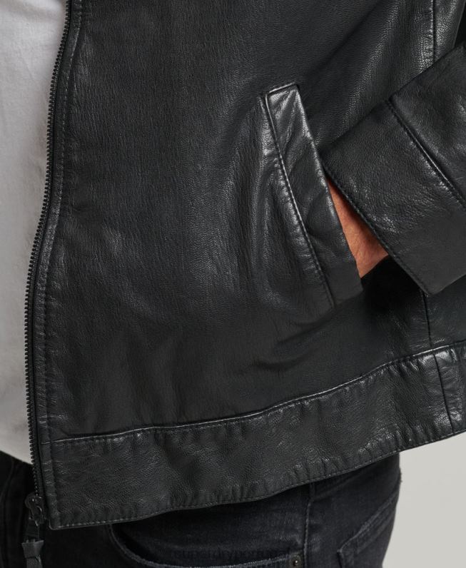 jaqueta de couro slim fit coach homens preto roupas Superdry 2208H948